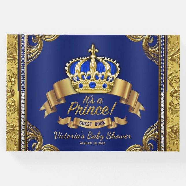 Kungliga blått och guld- gästbokar för Prince baby Gästböcker (Framsida)