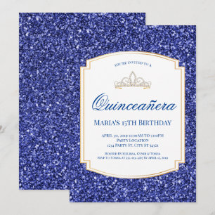 Kungliga blåttglitterQuinceañera inbjudningar