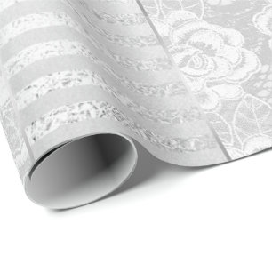 Kungliga blom- randar för snöre för rosilvervit presentpapper