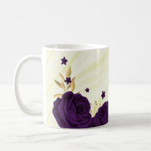 kungliga lila blommor gyllene blad marmor kaffemugg