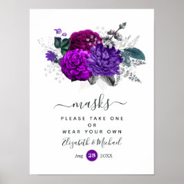 Kungliga lila och silver blomsterbröllops ansiktsm poster