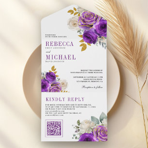 Kungliga Lila Rosor Blommig QR-kod Bröllop