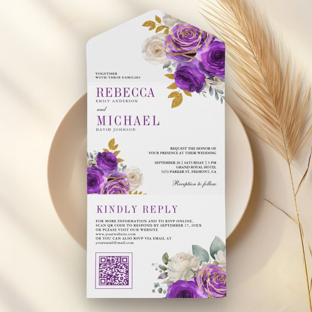 Kungliga Lila Rosor Blommig QR-kod Bröllop (Skapare uppladdad)