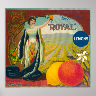Kungliga orange LabelCorona, CA Poster