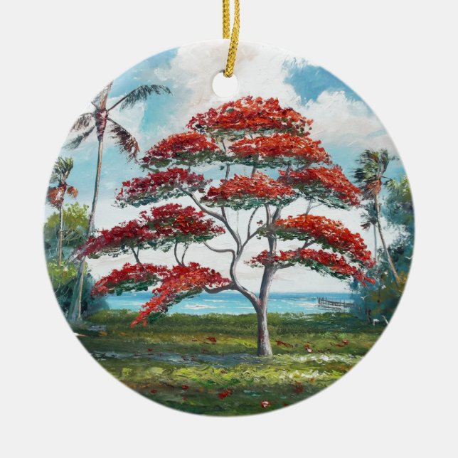Kungliga Poinciana och palmträd Julgransprydnad Keramik (Framsidan)