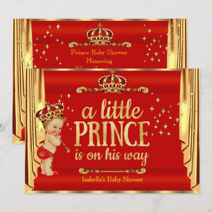 Kungliga röda guld draperar prinsens baby shower b inbjudningar