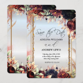 Kungliga Silver Blommor Ros, Guld Ram  Inbjudningar