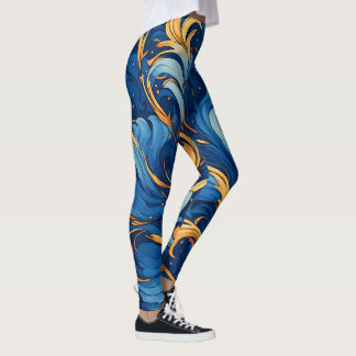Kungliga vågor av nyckfullhet Virvlar av blått & g Leggings