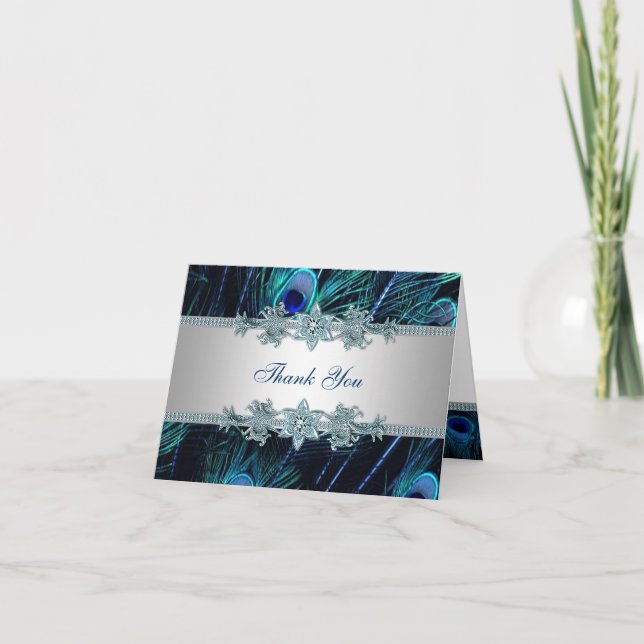 Kungligt blåttpåfågeltack tack kort (Framsida)