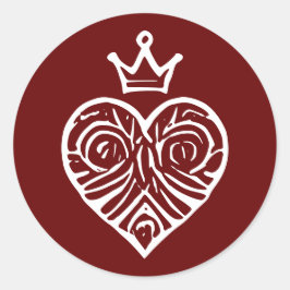 Kungligt hjärta med krona konstnärlig design runt klistermärke