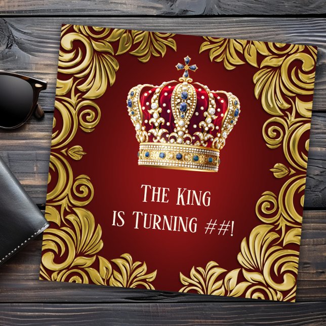 Kungs födelsedagsfest inbjudningar (Mans king any number birthday or event invitation. All text, font, wording can be changed.)