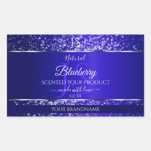 Kungsblå glitterinitialer produktetiketter rektangulärt klistermärke