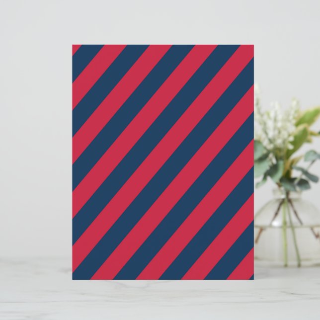 Kungsblå och röda diagonala ränder Scrapbookpapper (Stående Fram)