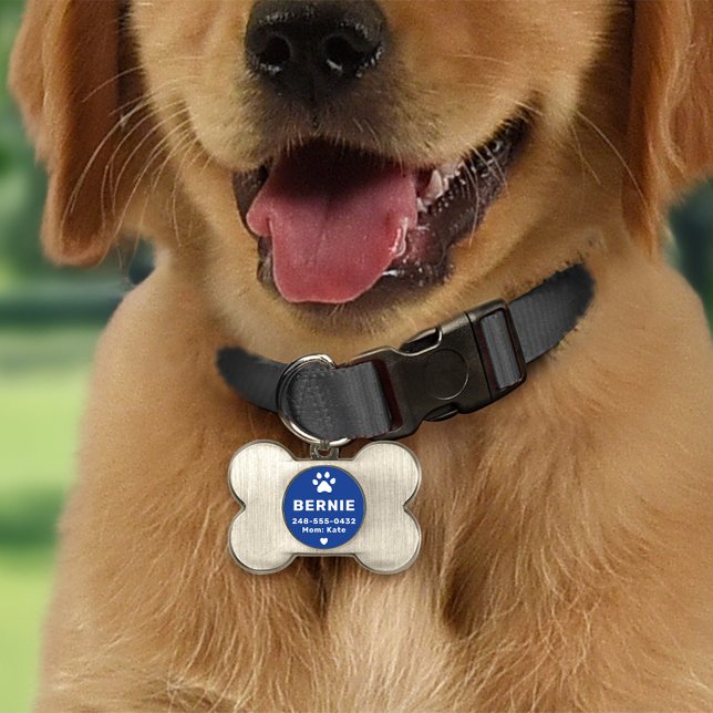 Kungsblå tassavtryck Hundben Monogram ID-bricka Husdjur (Skapare uppladdad)