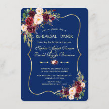 Kungsflotta Blå Burgundy Blommig Övningsmiddag