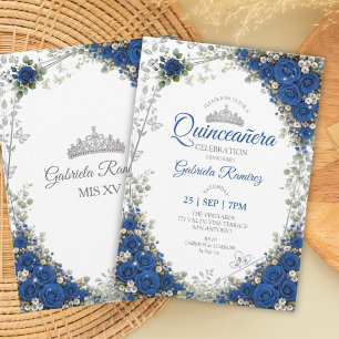 Kungslig blå Quinceañera silverfjärilar Inbjudningar