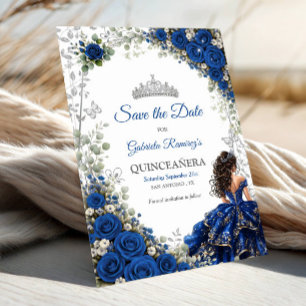 Kungslig blå Quinceañera silverfjärilar Spara Datumet