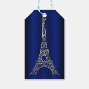 Kungslig Blå Silver Eiffeltornet Paris Bröllopsfav Presentetikett