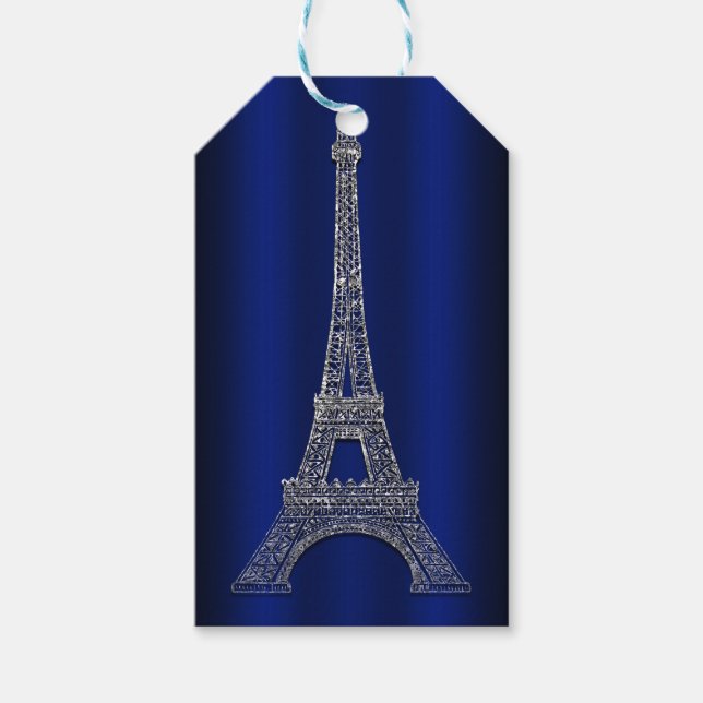 Kungslig Blå Silver Eiffeltornet Paris Bröllopsfav Presentetikett (Framsidan)