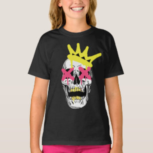 Kungslig Dödskalle: Rosa X-Ögon Krönt Konst T Shirt