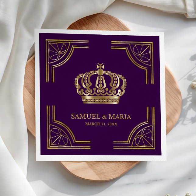 Kungslig Lila Guld Ornamenterad Kronbröllop Pappersservett (Skapare uppladdad)