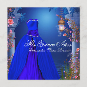 Kungslig marinblå ros Quinceanera klänning Inbjudningar