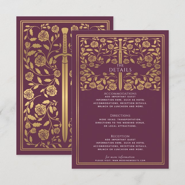 Kungslig Medeltida Svärd Bröllopsdetaljer  Tilläggskort (Fram/baksida)