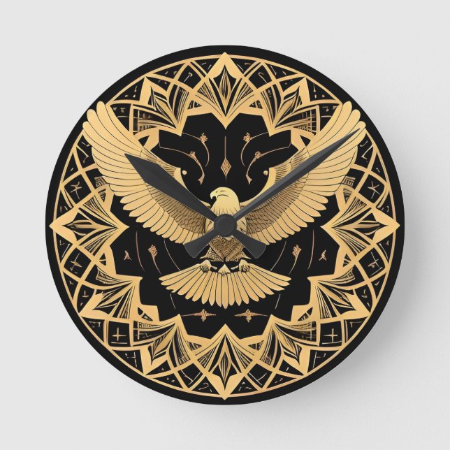 Kungsörn på geometrisk mandala rund klocka (Framsida)