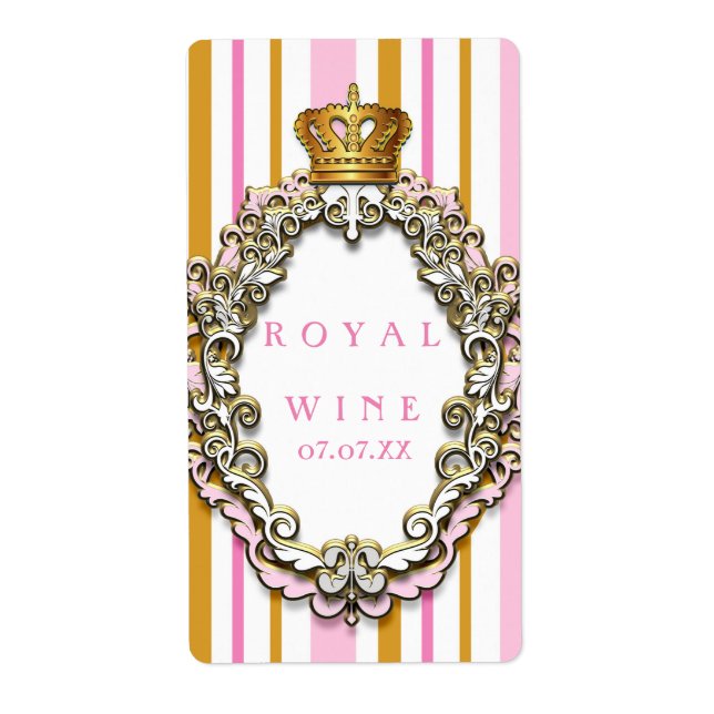 Kungsrosa krona rosa elegant prinsessa vinetikett fraktsedel (Framsidan)