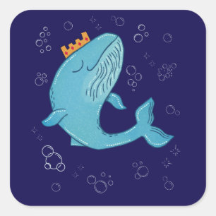 Kungval med krona   Whimsical Ocean folkkonst  Fyrkantigt Klistermärke