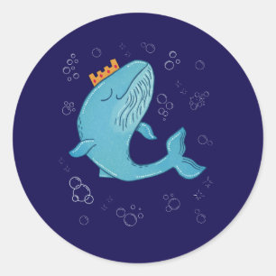 Kungval med krona   Whimsical Ocean folkkonst  Runt Klistermärke