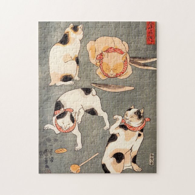 Kuniyoshi Four Cats Puzzle Pussel (Vertikal)