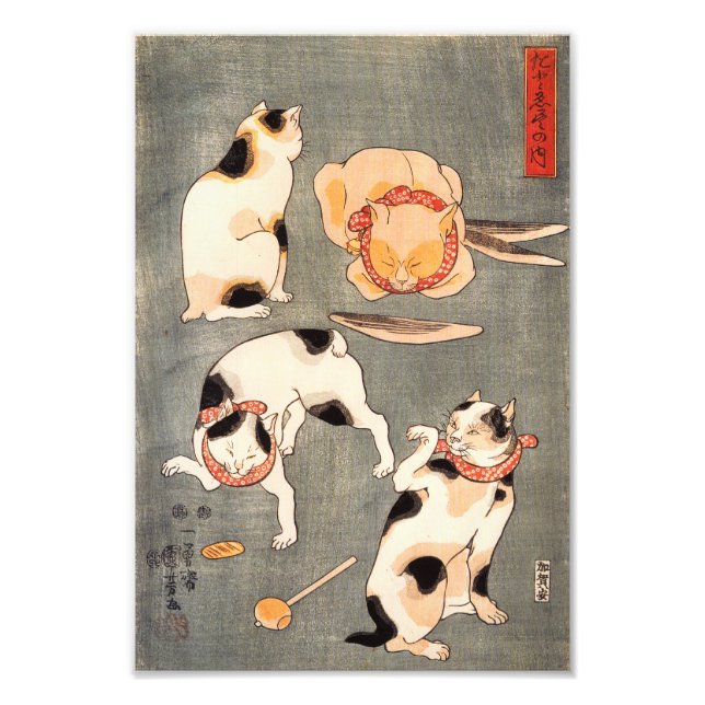 Kuniyoshi Fyra katter Skriv ut Fototryck (Framsidan)