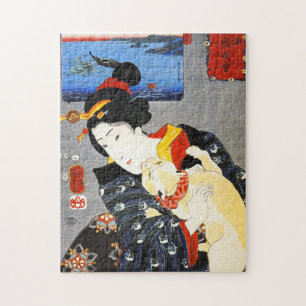 Kuniyoshi kvinna med ett kattpussel pussel