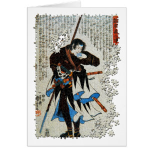 Kuniyoshi roninpussel Yato Yomoshichi Norikane Hälsningskort
