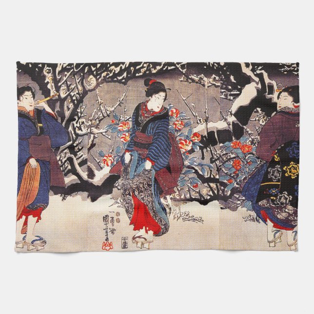 Kuniyoshi tre kvinnakökshandduk kökshandduk (Horisontell)