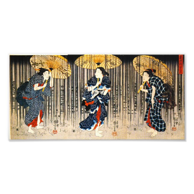 Kuniyoshi tre kvinnor med paraplyer fototryck (Framsidan)