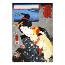 Kuniyoshi Woman med en kattutskrift