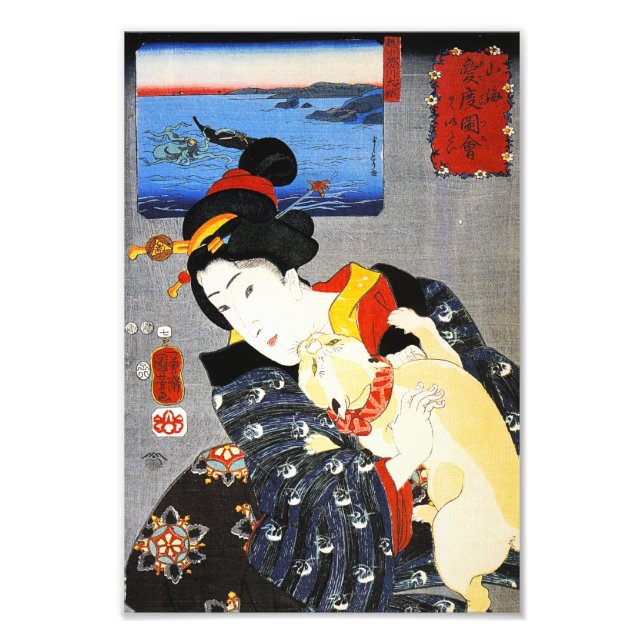 Kuniyoshi Woman med en kattutskrift Fototryck (Framsidan)