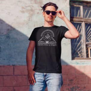 Kunskap är Power White Glitter Geometric Design Tee Shirt