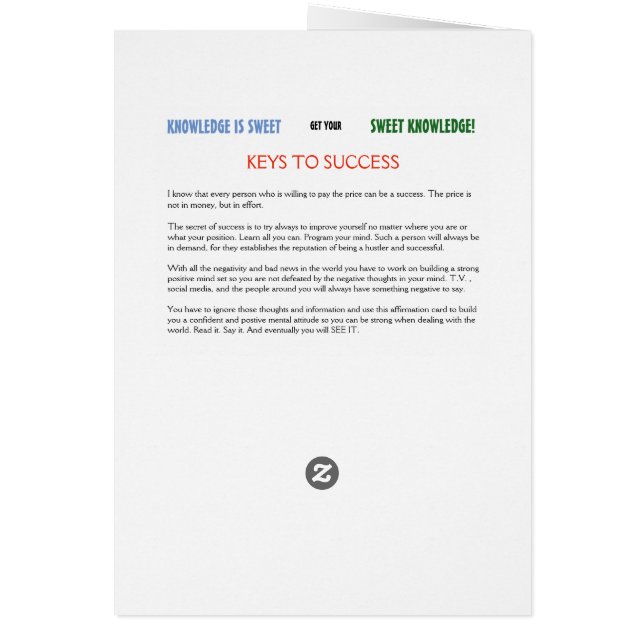 KUNSKAP ÄR SVETKORT HÄLSNINGSKORT (Baksidan)