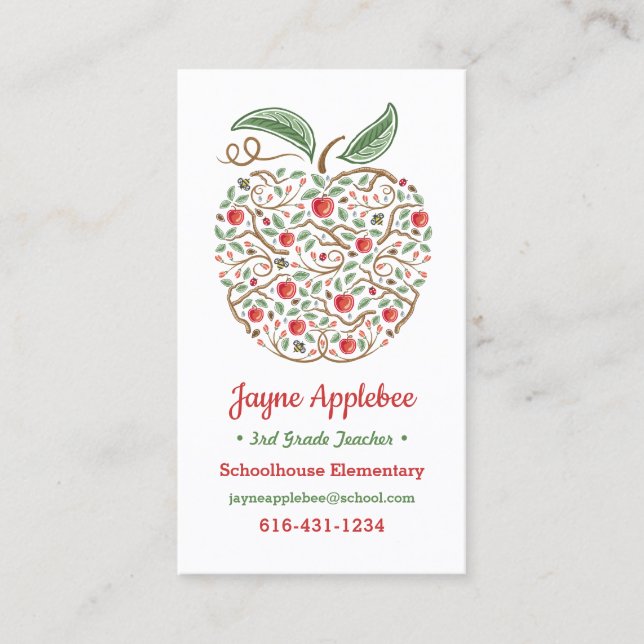 Kunskapens Frön Lärare Äpple Affärs Kort (Framsida)