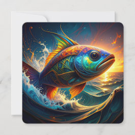 Kunskapslax, vibrant Fish Sunset Ocean Art Kort