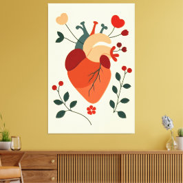 Künstlerisches Herz und Blumen Canvastryck