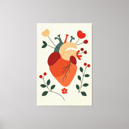 Künstlerisches Herz und Blumen Canvastryck