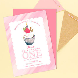 Kupaka 1:a födelsedagsinbjudan - Söt Rosa Bash Inbjudningar