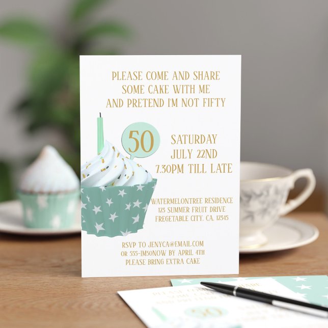 Kupaka 50:e Födelsedagsfest inbjudan (Add your age and party details to this cute cupcake birthday invitation)