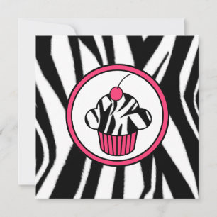 Kupaka med körsbärsinbjudan - Zebra tryck/Rosa Inbjudningar