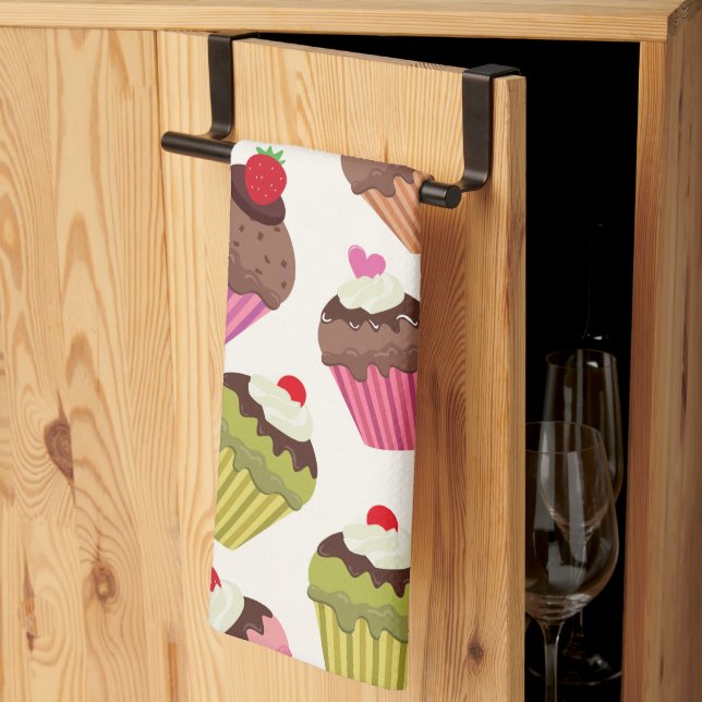 Kupaka Mönster, Muffin Mönster, Choklad, Hearts Kökshandduk (Thirds Fold)