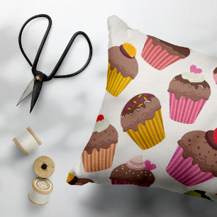 Kupaka Mönster, Muffin Mönster, Choklad, Hearts Prydnadskudde